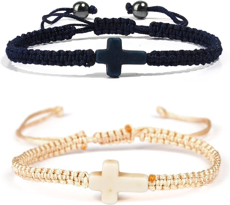 Adjustable Handmade Cross Braided Rope Bracelet for Christian Colorful Matching Couple Charm Jewelry Inspirational Religious Woven Bracelet Birthday Easter Thanksgiving Christmas Gifts